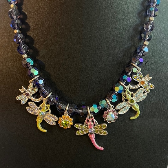 KIRKS FOLLY DRAGONFLY FACETED BEADED CHARM STATEMENT NECKLACE - Picture 10 of 13